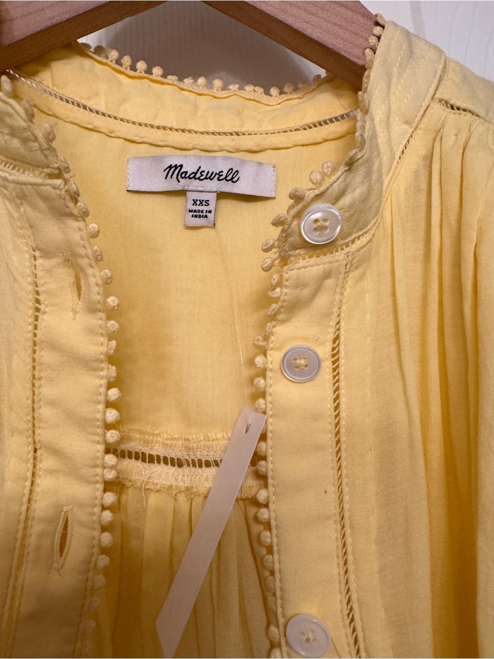 New - Madewell ice Yellow Flutter Sleeve Blouse - Picture 6 of 8